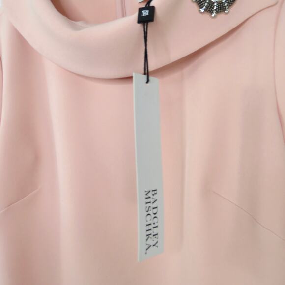 Badgley Mischka Folded Collar A-Line Midi Pencil Dress Pink Dress Size 4 - Picture 5 of 12